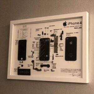 舊手機拆解價值主題視覺：呈現主機板鍍金、稀土磁鐵與鋰電池的回收材料分解圖